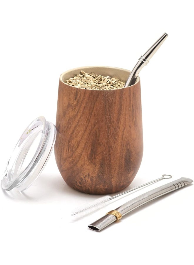 BALIBETOV Premium Stainless Steel Yerba Mate Gourd Set, 5 Pcs Including 12 oz Gourd with Lid, 2 Bombillas, Cleaning Brush | BPA Free, Insulated - Image 2